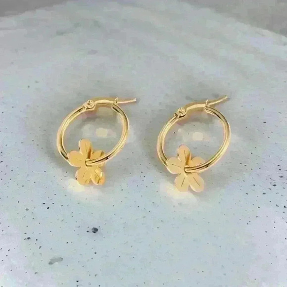 Jewelry - Japanese/ Korean Flower Stainless Steel Hoop Earrings